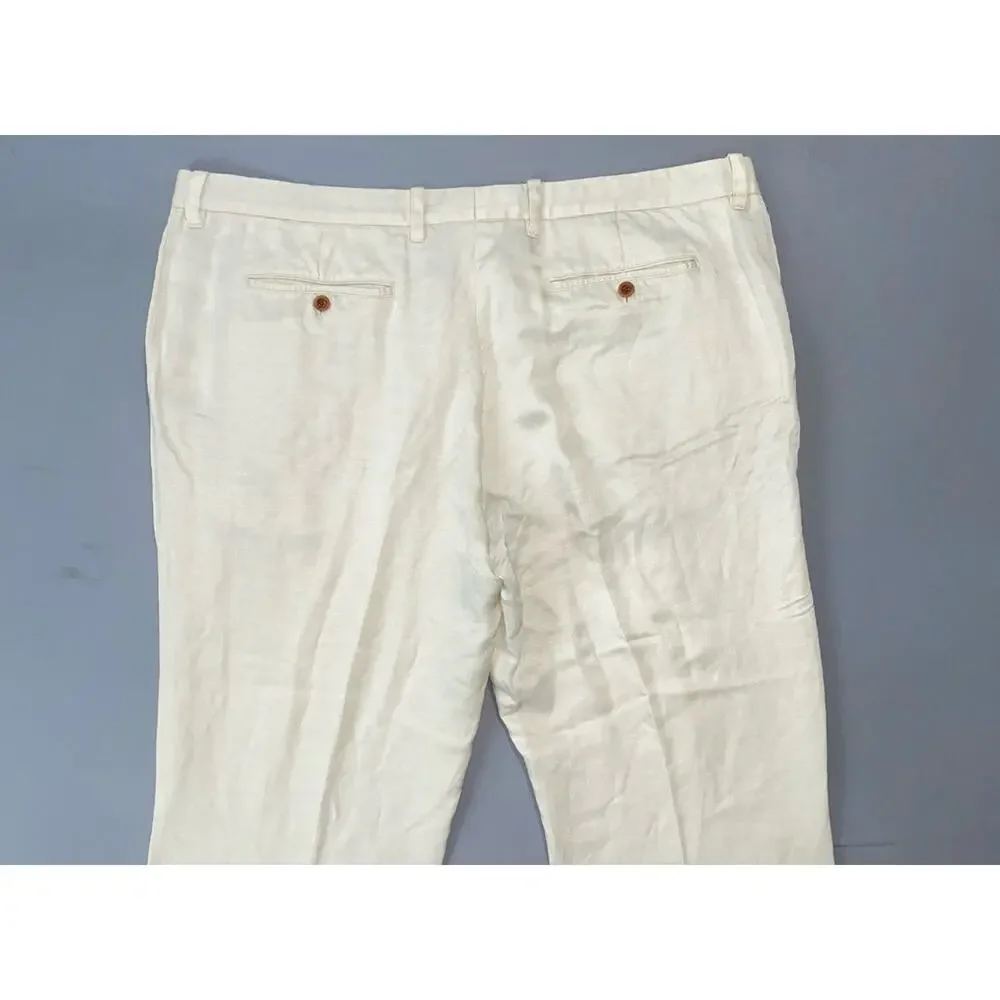 Tommy Bahama Flat Front Linen/Tencel Lightweight Chino Pants. Ivory, 42X27.5 EUC